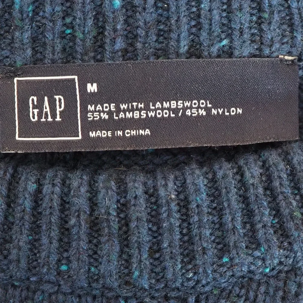 GAP Cable Knit Lambswool Blend Sweater Mens M Midnight Blue Preppy, Fisherman